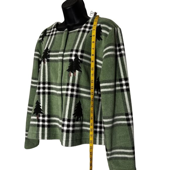 Vintage Green Plaid Fleece Jacket With Tree Embroidery By Christopher & Banks - Picture 5 of 9